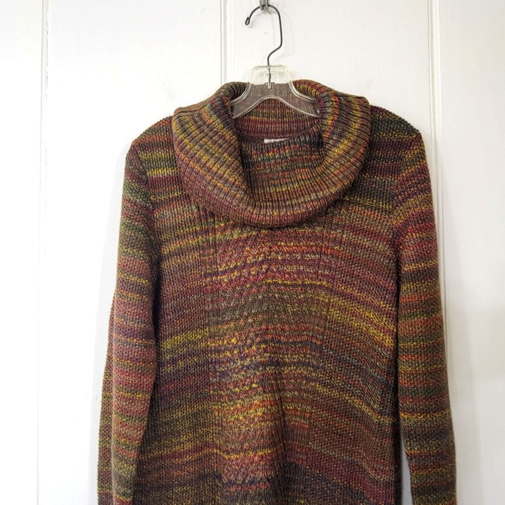 Cb Brown Variegated Textured Knit Cowl Neck Pullover Tunic Sweater Dress - Picture 2 of 7
